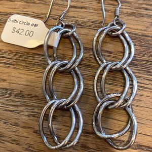 925 Silver Earrings 3 Double Circles-pierced